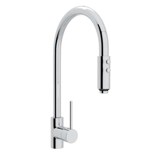 Side Lever Handle Pull-Down High Spout Kitchen Faucet In Polished Chrome