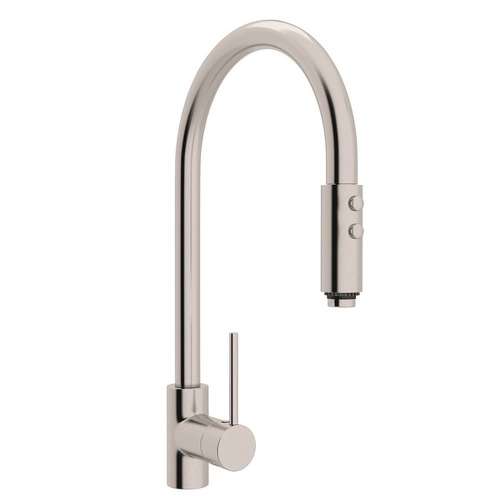 Side Lever Handle Pull-Down High Spout Kitchen Faucet In Satin Nickel