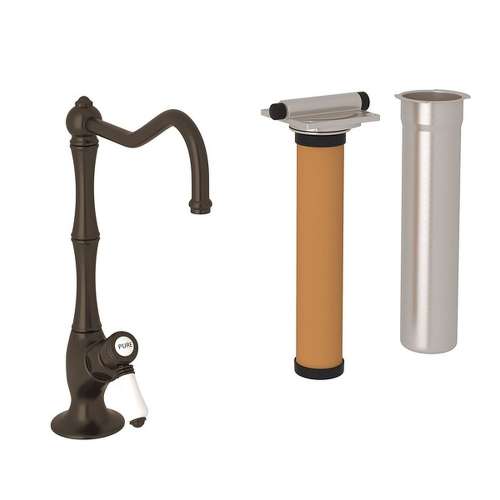Column Spout Filter Faucet Kit With Mini Porcelain Lever Handle In Tuscan Brass