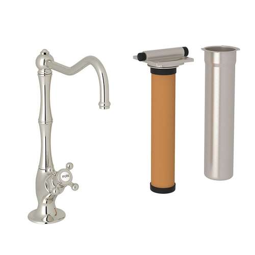 Column Spout Filter Faucet Kit With Mini Cross Handle In Polished Nickel