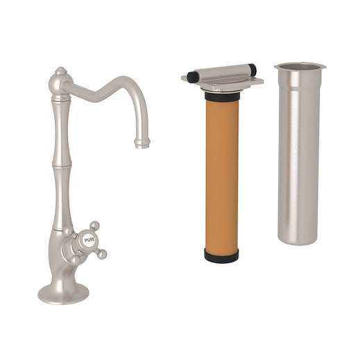 Column Spout Filter Faucet Kit With Mini Cross Handle In Satin Nickel