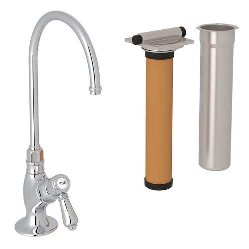 C-Spout Filter Faucet Kit With Mini Metal Lever Handle In Polished Chrome