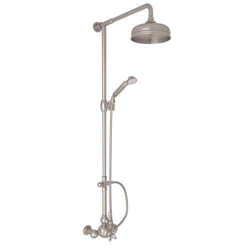 Exposed Wall Mount Thermostatic Shower with Classic Metal Lever and Volume Control in Satin Nickel