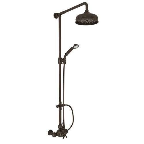 Exposed Wall Mount Thermostatic Shower with Classic Metal Lever and Volume Control in Tuscan Brass