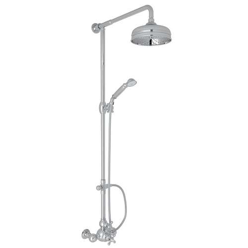 Exposed Wall Mount Thermostatic Shower with Cross Handle and Volume Control in Polished Chrome