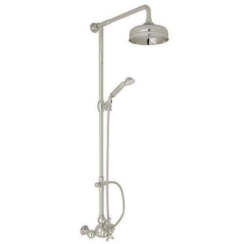 Exposed Wall Mount Thermostatic Shower with Cross Handle and Volume Control in Polished Nickel