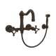Wall Mount Column Spout Bridge Kitchen Faucet With Sidespray And Cross Handle In Tuscan Brass
