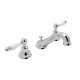 C-Spout Widespread Lavatory Faucet with Ornate White Porcelain Lever in Polished Chrome