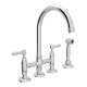 Deck Mount C-Spout 3 Leg Bridge Kitchen Faucet With Sidespray And Metal Lever In Polished Chrome