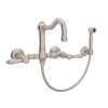 Wall Mount Column Spout Bridge Kitchen Faucet With Sidespray And Metal Lever Handle In Satin Nickel