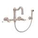 Wall Mount Column Spout Bridge Kitchen Faucet With Sidespray And Porcelain Lever Handle In Satin Nickel
