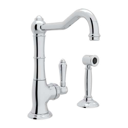 Single Hole Column Spout Bar/Food Prep Faucet With Sidespray With Metal Lever Handle In Polished Chrome