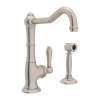 Single Hole Column Spout Bar/Food Prep Faucet With Sidespray With Metal Lever Handle In Satin Nickel