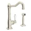 Single Hole Column Spout Bar/Food Prep Faucet With Sidespray With Porcelain Lever Handle In Polished Nickel