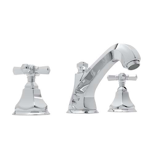 High Neck Widespread Lavatory Faucet with Hex Spout Cross Handles and Pop-Up