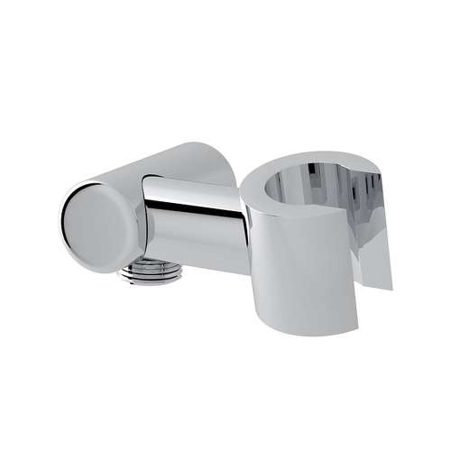 Modern Handshower Holder with Outlet for Shower Arm Connection in Polished Chrome