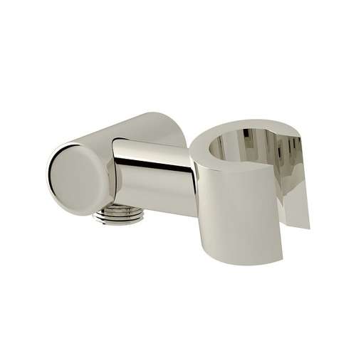 Modern Handshower Holder with Outlet for Shower Arm Connection in Polished Nickel