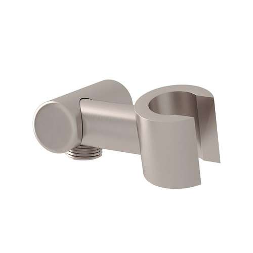 Modern Handshower Holder with Outlet for Shower Arm Connection in Satin Nickel