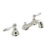 C-Spout Widespread Lavatory Faucet with Ornate White Porcelain Lever in Polished Nickel