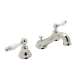 C-Spout Widespread Lavatory Faucet with Ornate White Porcelain Lever in Polished Nickel