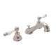 C-Spout Widespread Lavatory Faucet with Ornate White Porcelain Lever in Satin Nickel