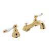 C-Spout Widespread Lavatory Faucet with Ornate White Porcelain Lever in Italian Brass