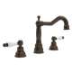 Column Spout Widespread Lavatory Faucet Ornate White Porcelain Levers Pop-Up and 7-1/8
