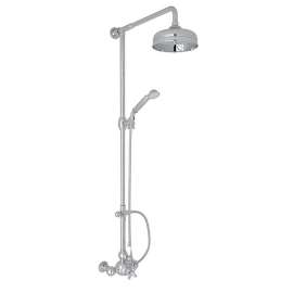 Exposed Wall Mount Thermostatic Shower with Ornate White Porcelain Lever and Volume Control