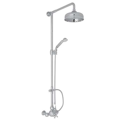Exposed Wall Mount Thermostatic Shower with Ornate White Porcelain Lever and Volume Control