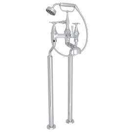 U.3121X/1-M Perrin and Rowe Deco Exposed Wall Mount Tub Filler with Cross Handle Handshower