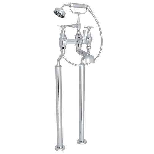 U.3121X/1-M Perrin and Rowe Deco Exposed Wall Mount Tub Filler with Cross Handle Handshower