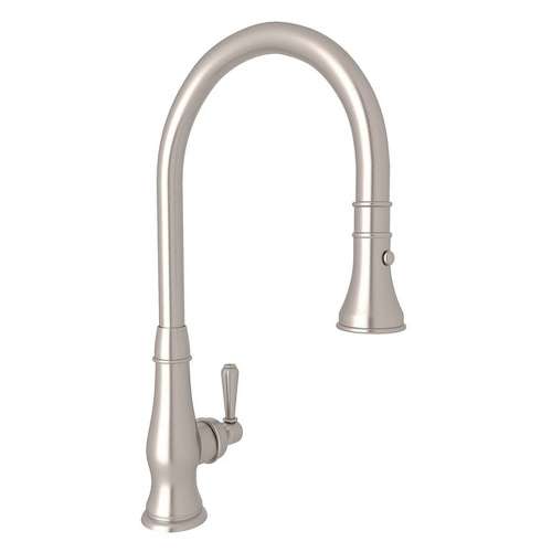 Italian Kitchen Patrizia A3420LMSTN-2 Pull-Down Kitchen Faucet With Metal Lever Handle In Satin Nickel
