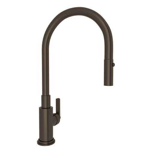 Pull-Down Kitchen Faucet With Metal Lever Handle In Tuscan Brass