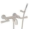 Wall Mount Exposed Tub Set with Metal Lever Handles and Handshower in Satin Nickel