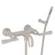 Wall Mount Exposed Tub Set with Metal Lever Handles and Handshower in Satin Nickel