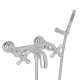 Wall Mount Exposed Tub Set with Cross Handle Handshower in Polished Chrome