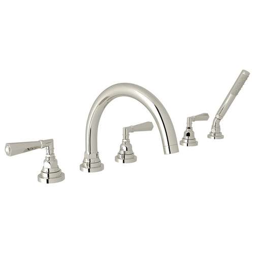 5-Hole Deck Mount Tub Filler with Metal Lever in Polished Nickel