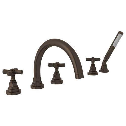 5-Hole Deck Mount Tub Filler with Cross Handle in Tuscan Brass