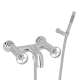 Wall Mount Exposed Tub Filler with Metal Campo Wheel Handles and Handshower in Polished Chrome