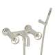 Wall Mount Exposed Tub Filler with Metal Campo Wheel Handles and Handshower in Polished Nickel