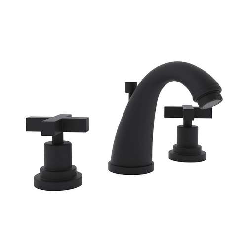 C-Spout Widespread Lavatory Faucet with Cross Handles and Pop-Up in Matte Black