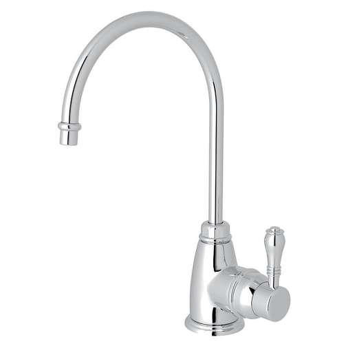 Traditional C-Spout Hot Water Faucet With Metal Lever Handle In Polished Chrome