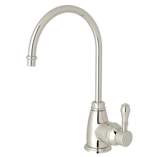 Traditional C-Spout Hot Water Faucet With Metal Lever Handle In Polished Nickel