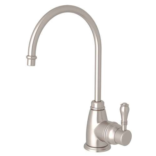 Traditional C-Spout Hot Water Faucet With Metal Lever Handle In Satin Nickel