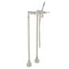 Exposed Floor Mount Tub Filler with Industrial Metal Levers Handshower and Floor Pillar Legs or Supply Unions in Polished Nickel