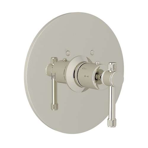 Thermostatic Trim Plate with Industrial Metal Levers and without Volume Control in Polished Nickel