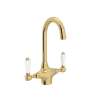 C-Spout Bar/Food Prep Faucet With Porcelain Lever Handle In Unlacquered Brass