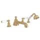 4-Hole Deck Mount Low Level Spout Tub Filler with Metal Lever Handshower in Unlacquered Brass
