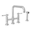 Deck Mount U-Spout 3 Leg Bridge Kitchen Faucet With Sidespray With Industrial Metal Lever Handle In Polished Chrome