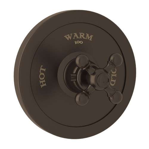 Thermostatic Trim Plate with Cross Handle and without Volume Control in Tuscan Brass